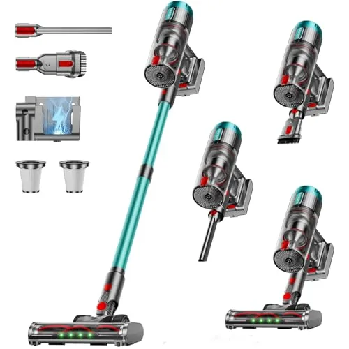 Cordless Vacuum Cleaner,80Mins 600W/50KPA Self-Standing Vacuum Cleaners for Home, Stick Vacuum with Anti-Tangle Brush,LED Screen,Rechargeable Vacuum for Floor/Carpet/Pet Hair